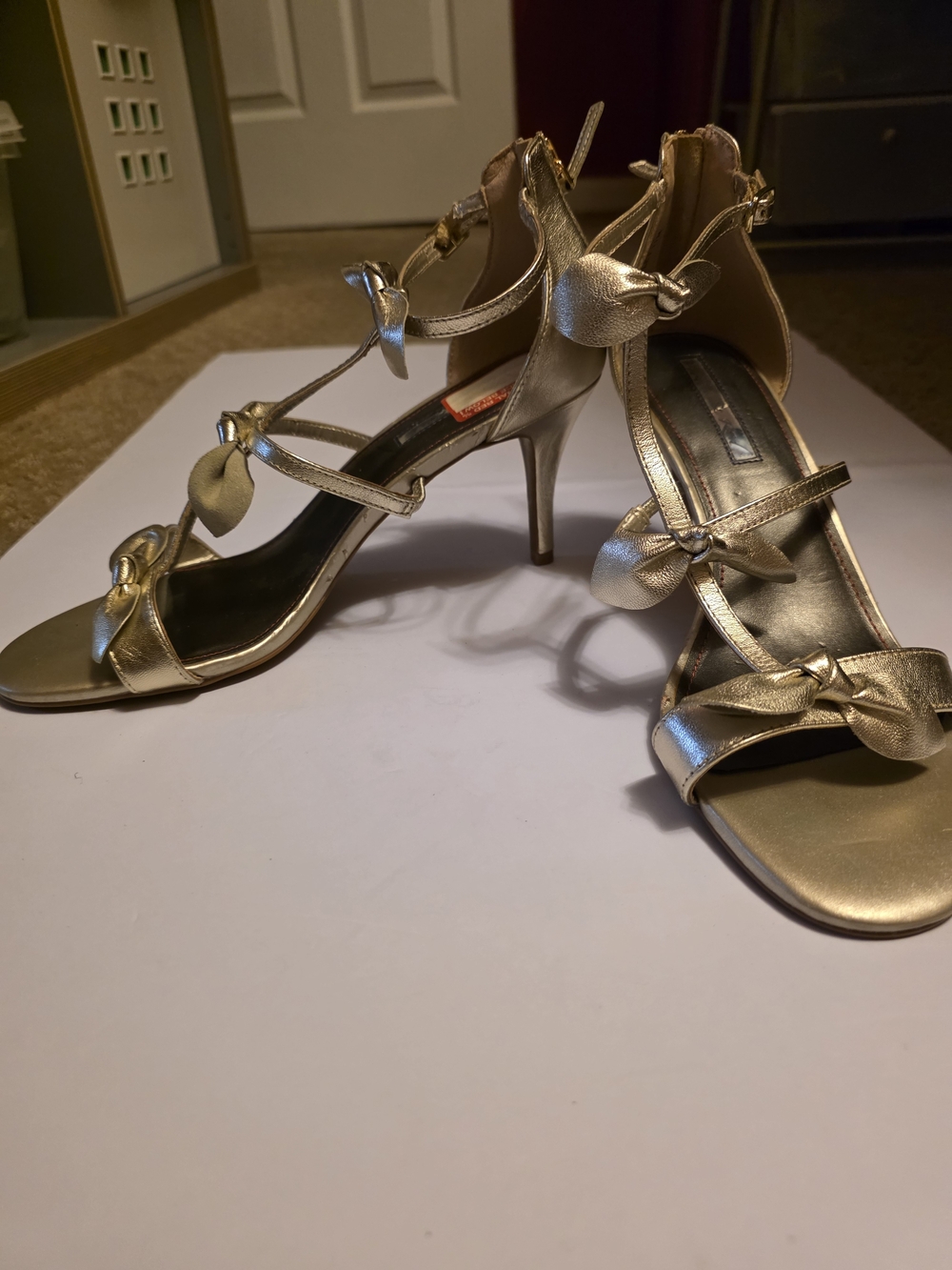 Metallic Gold Bow-Strap Stiletto Sandals